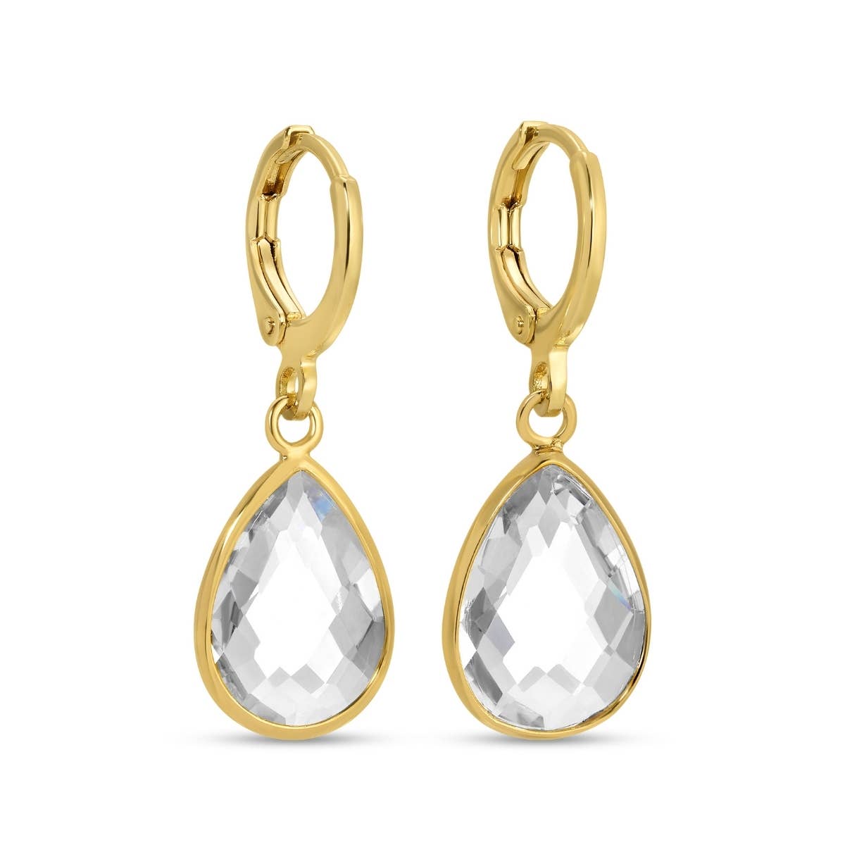 Shop Crystal Teardrop Huggie Earrings | 4 Colors-Clear at Ruby Joy Boutique, a Women's Clothing Store in Pickerington, Ohio