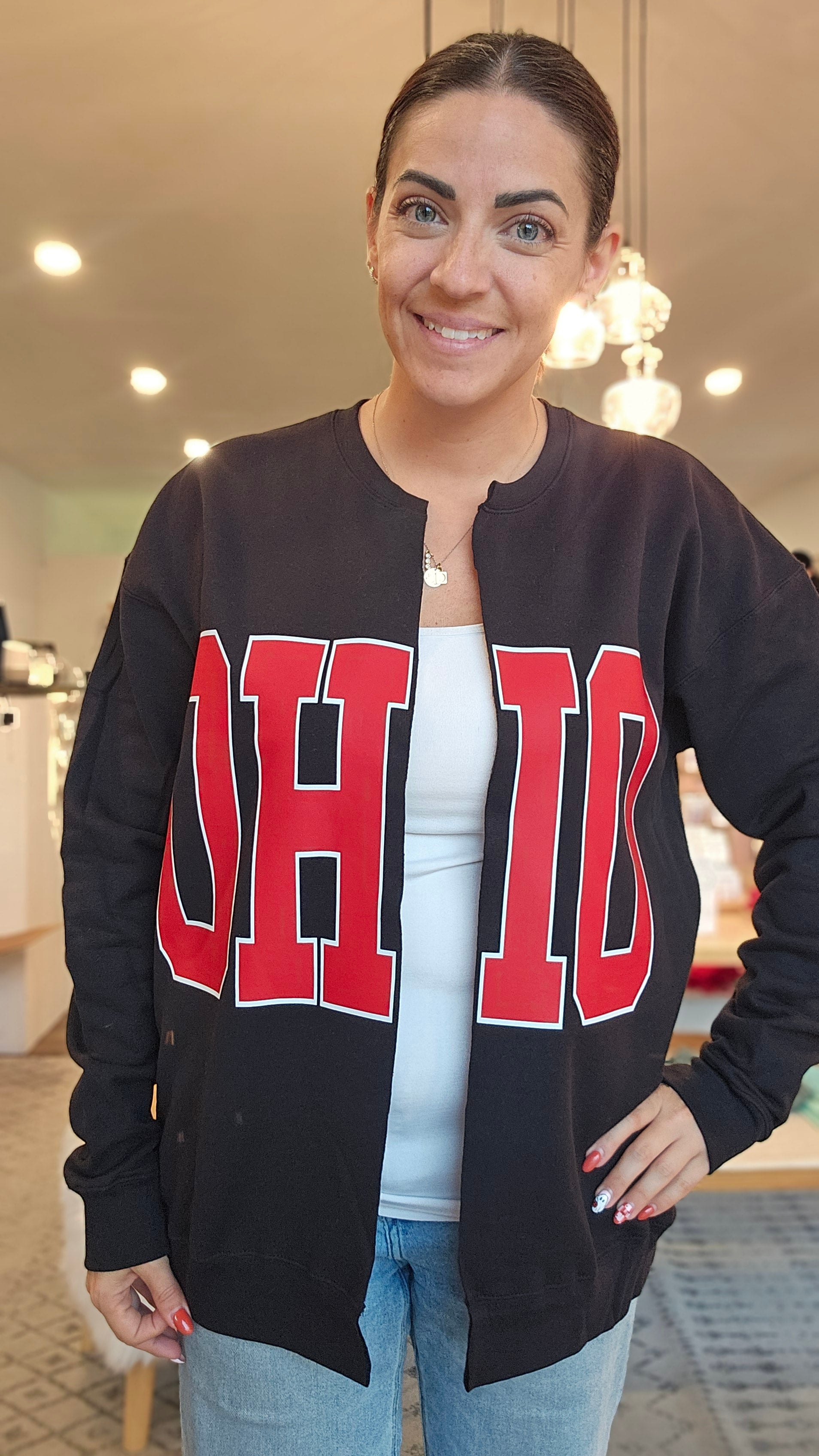 Shop Custom Cut Sweatshirt Cardigans- at Ruby Joy Boutique, a Women's Clothing Store in Pickerington, Ohio