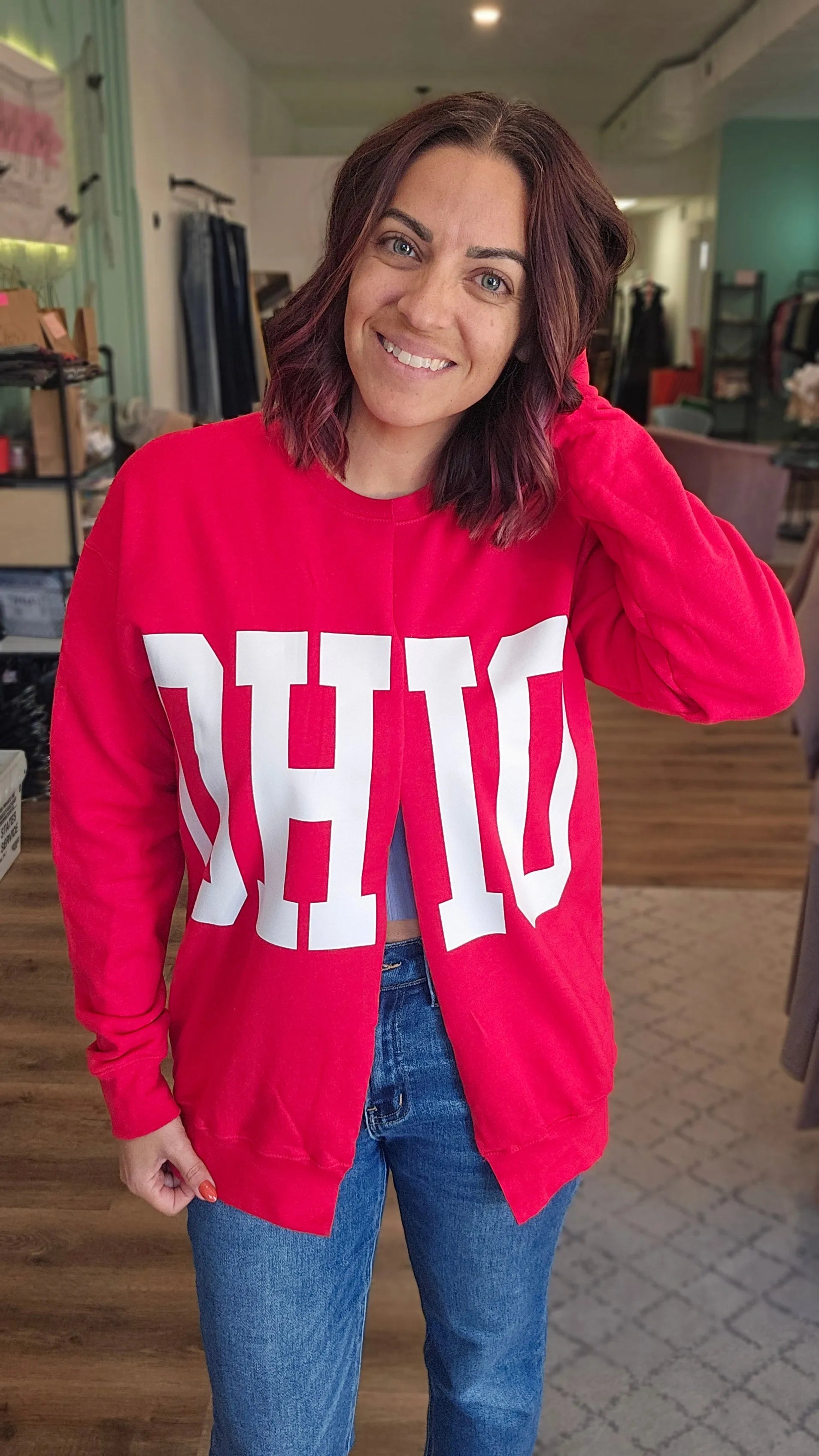 Shop Custom Cut Sweatshirt Cardigans- at Ruby Joy Boutique, a Women's Clothing Store in Pickerington, Ohio
