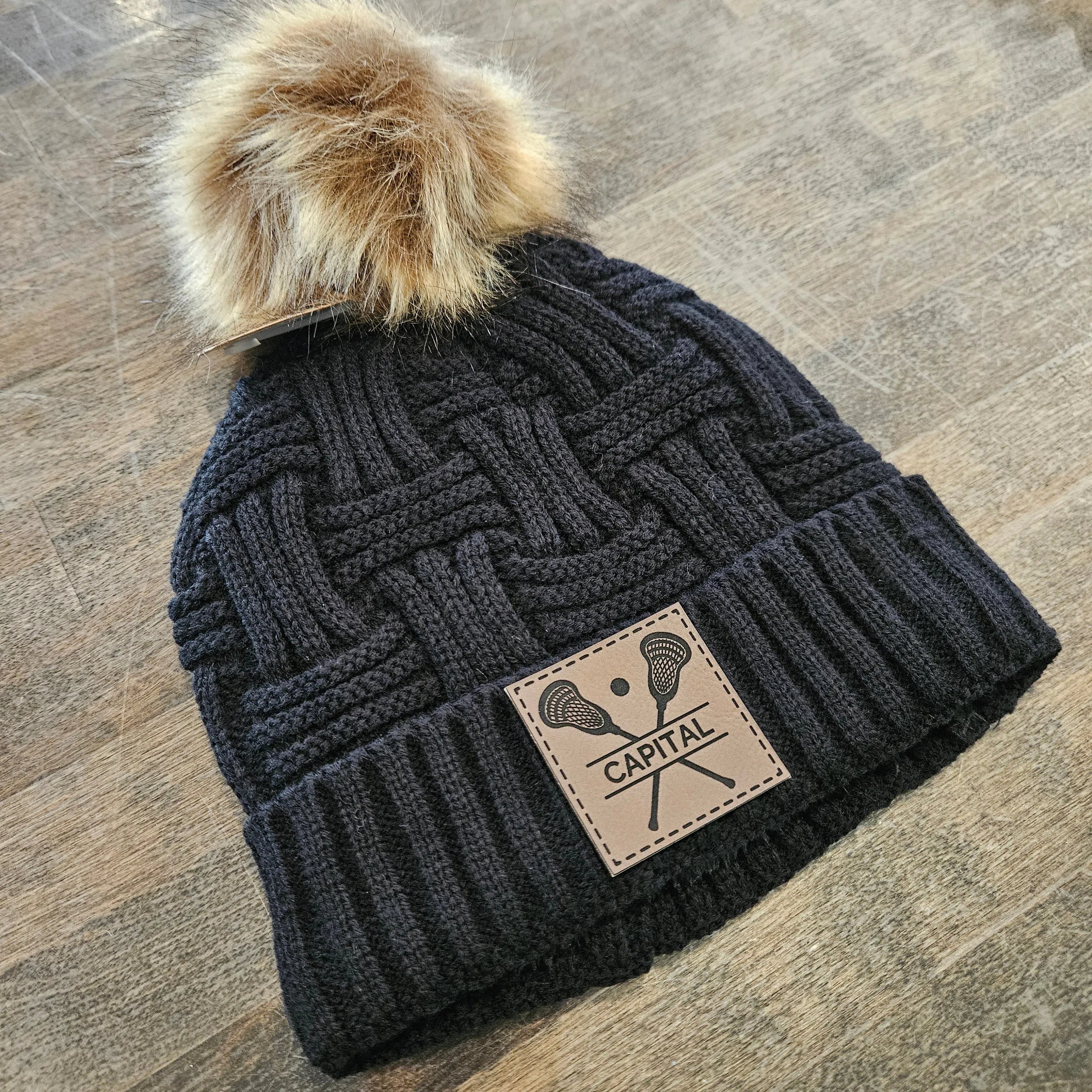 Shop Custom Lacrosse Patch Beanie- at Ruby Joy Boutique, a Women's Clothing Store in Pickerington, Ohio