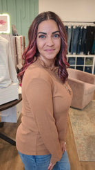 Shop Dahlia Thermal Ruffled Top - Camel-Shirts & Tops at Ruby Joy Boutique, a Women's Clothing Store in Pickerington, Ohio