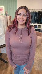 Shop Dahlia Thermal Ruffled Top - Mulberry-Shirts & Tops at Ruby Joy Boutique, a Women's Clothing Store in Pickerington, Ohio