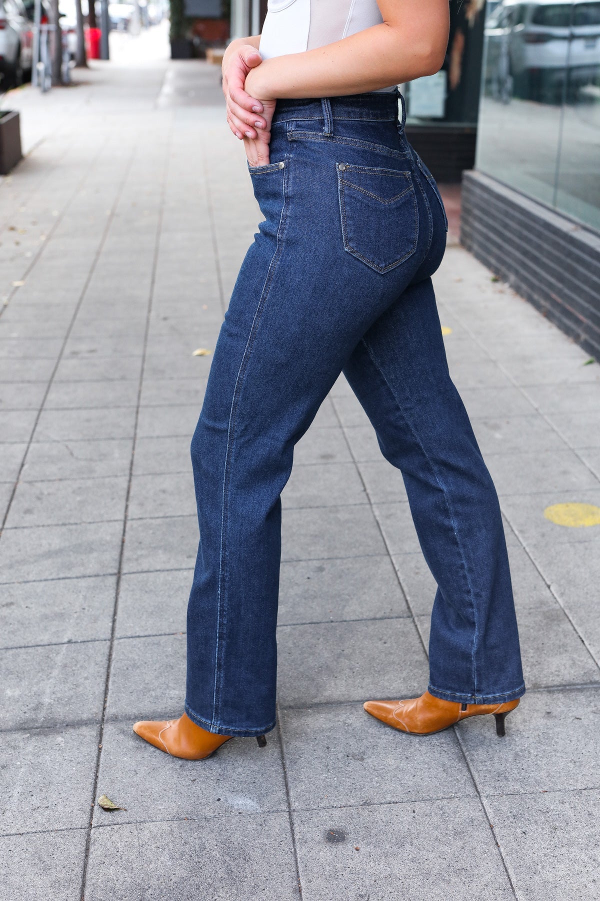 Shop Dark Wash High Waisted Straight Fit Jeans | Judy Blue-Denim at Ruby Joy Boutique, a Women's Clothing Store in Pickerington, Ohio