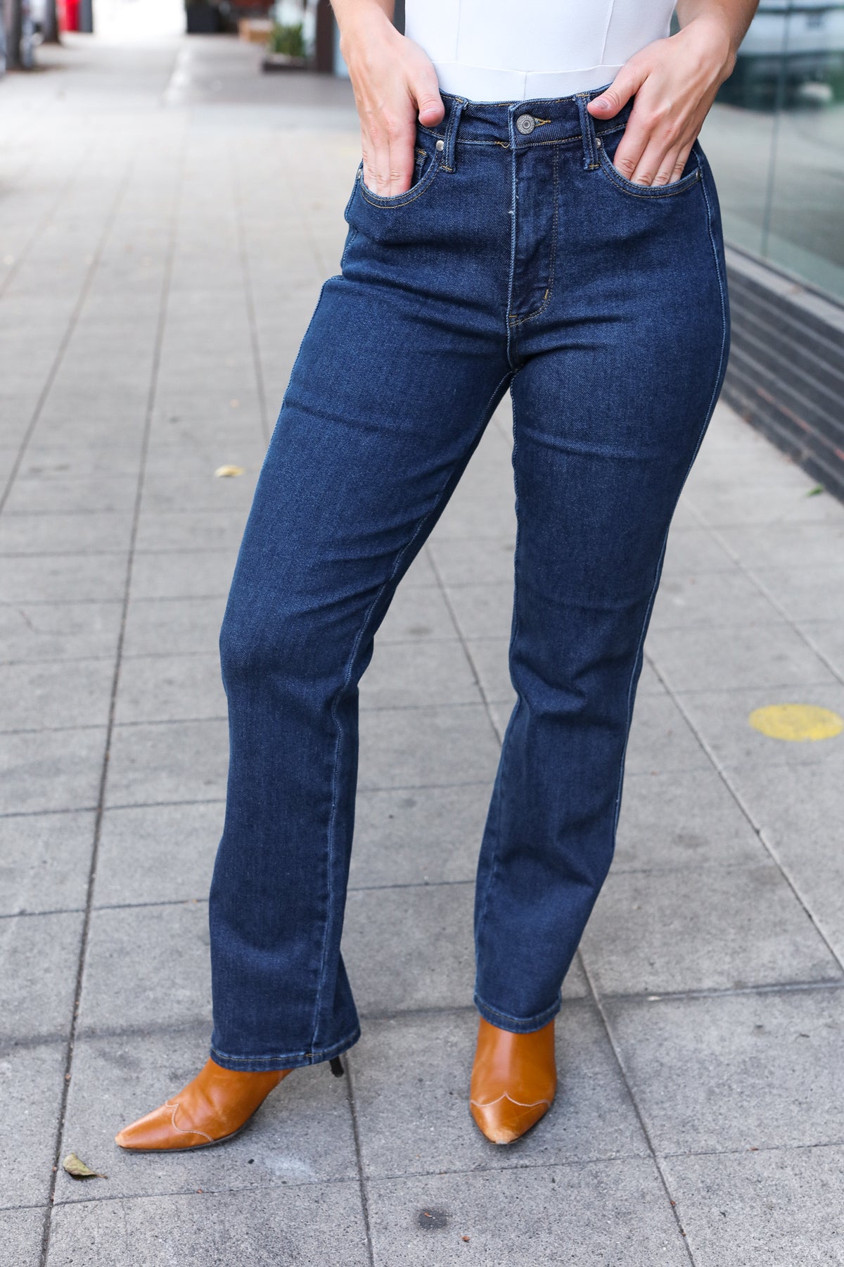 Shop Dark Wash High Waisted Straight Fit Jeans | Judy Blue-Denim at Ruby Joy Boutique, a Women's Clothing Store in Pickerington, Ohio