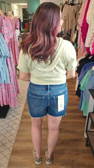Shop Dark Wash Mid Rise Shorts - Tummy Control- at Ruby Joy Boutique, a Women's Clothing Store in Pickerington, Ohio