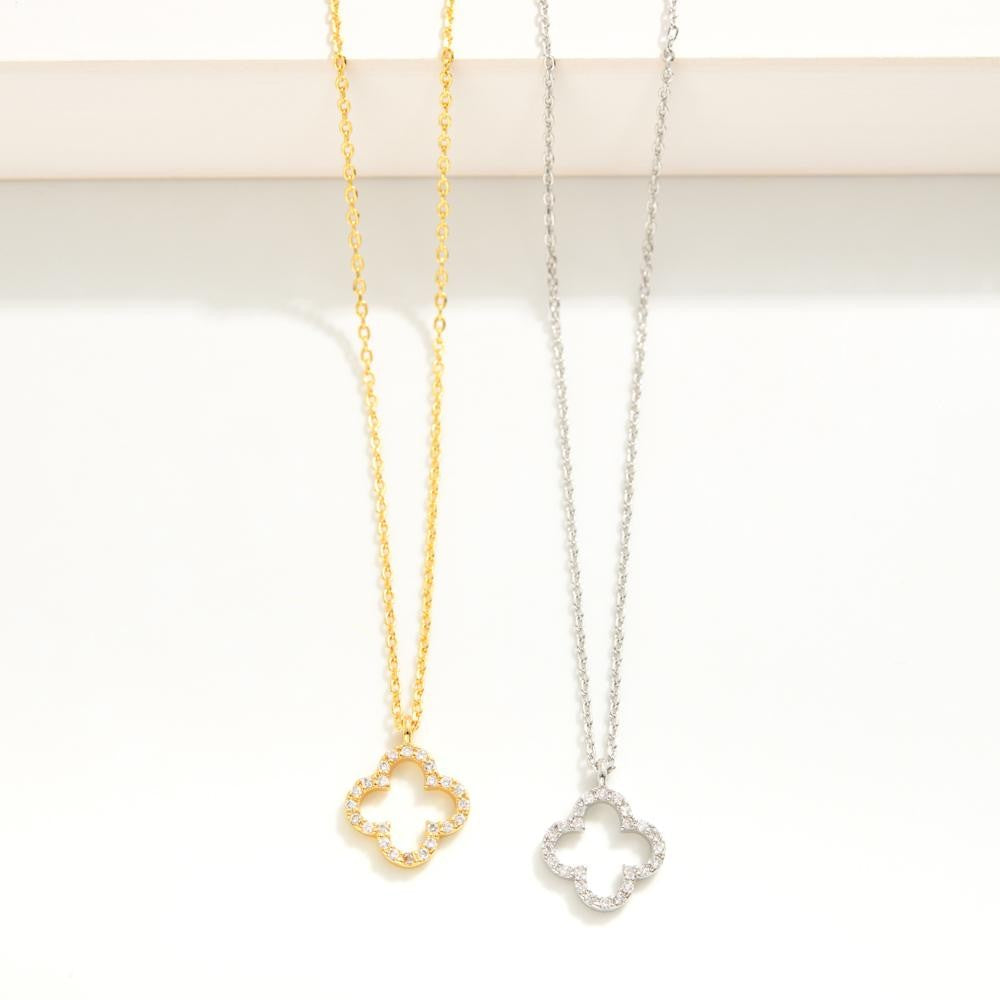 Shop Delicate Rhinestone Clover Necklace-Necklaces at Ruby Joy Boutique, a Women's Clothing Store in Pickerington, Ohio