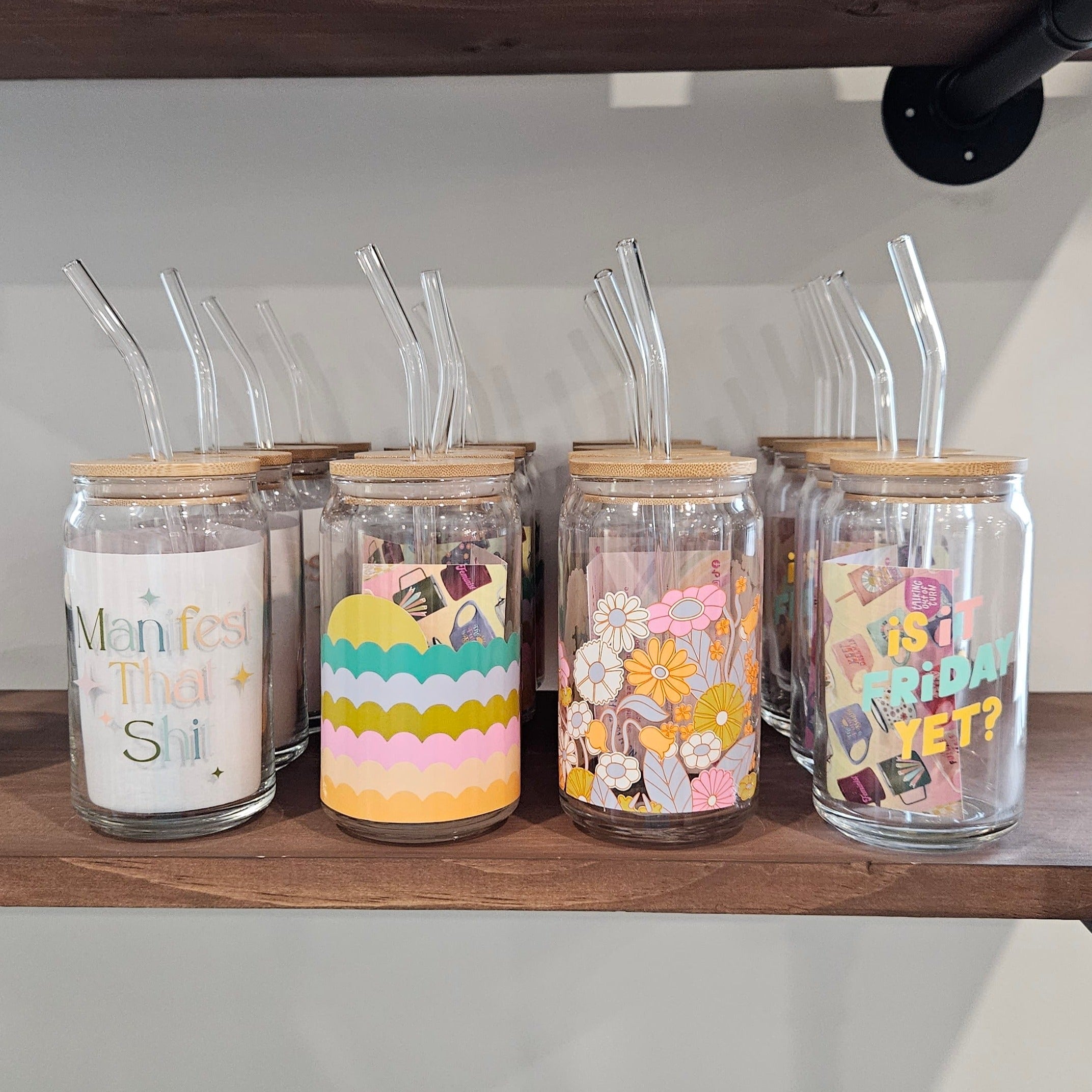 Shop Delightful Can Glass w/ Lid + Straw-Glass Tumbler at Ruby Joy Boutique, a Women's Clothing Store in Pickerington, Ohio