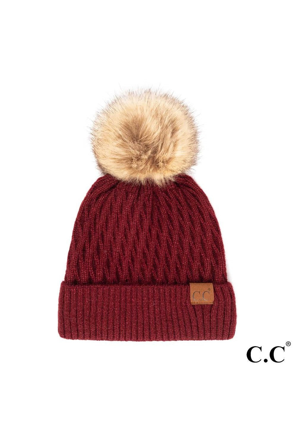 Shop Diamond Knit Patch Beanie - C.C.-Winter Hat at Ruby Joy Boutique, a Women's Clothing Store in Pickerington, Ohio