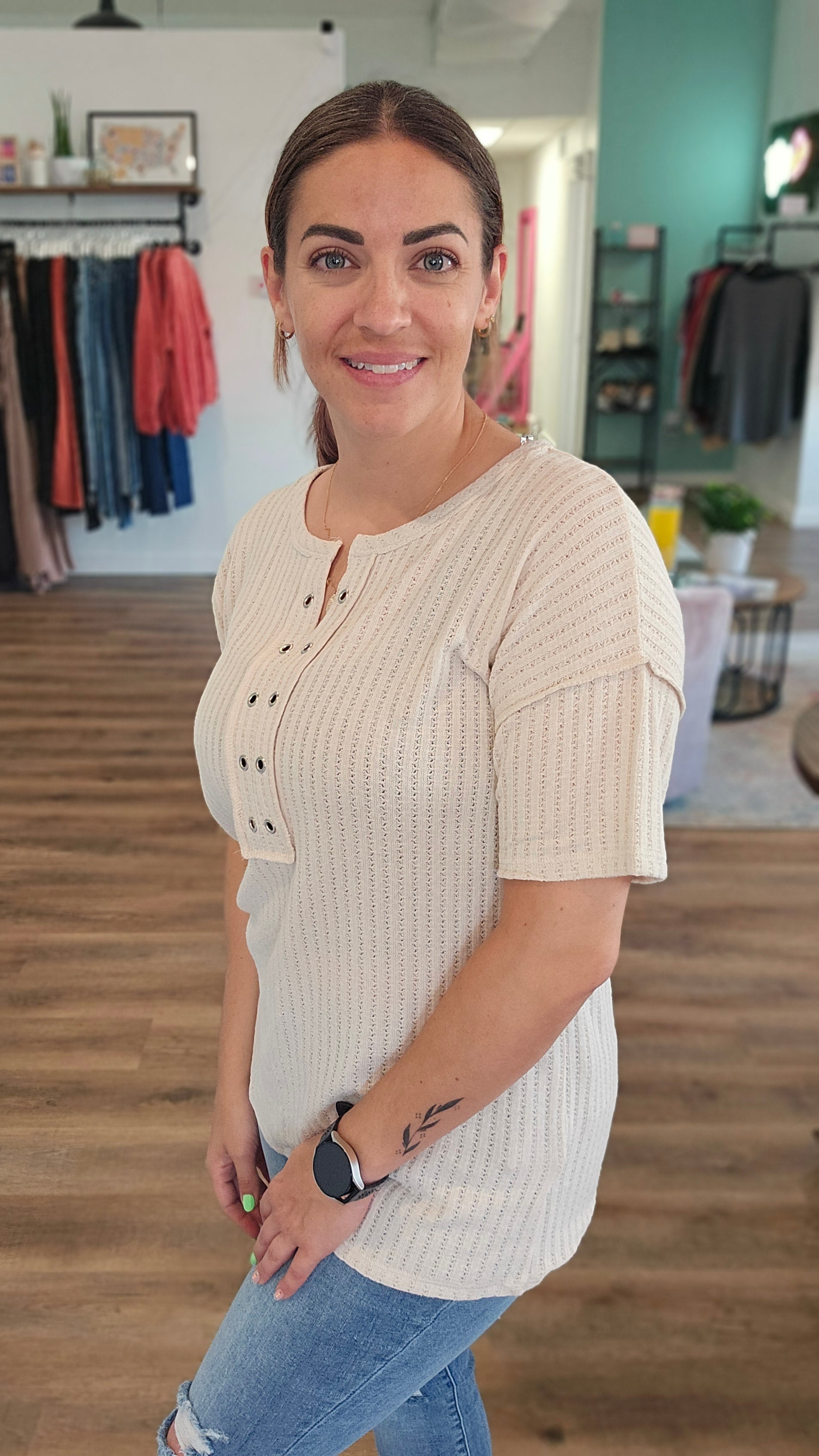 Shop Diana Waffle Top-Short Sleeve Top at Ruby Joy Boutique, a Women's Clothing Store in Pickerington, Ohio