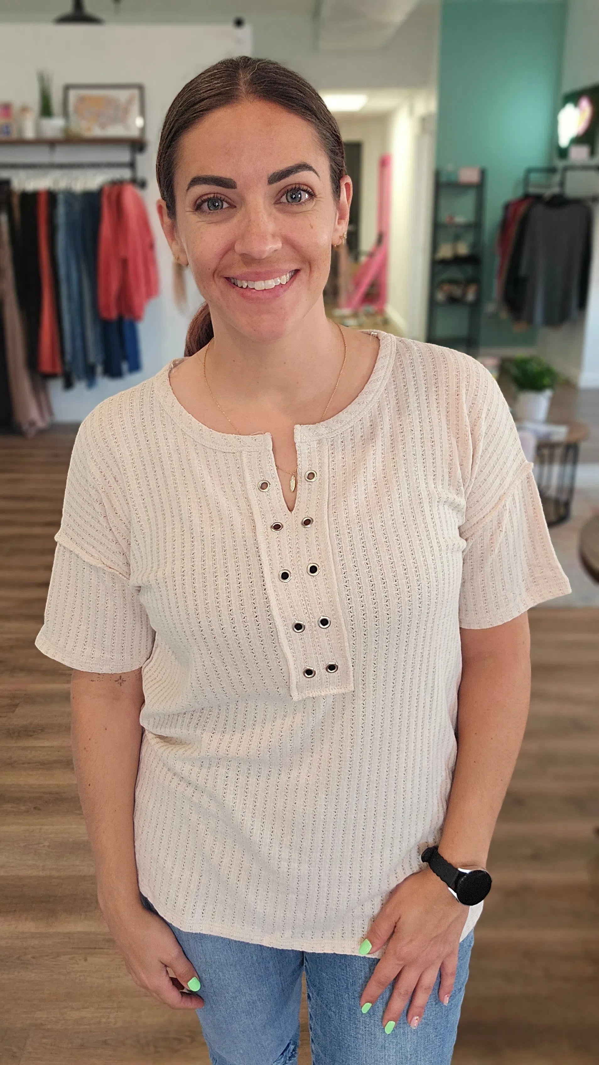 Shop Diana Waffle Top-Shirts & Tops at Ruby Joy Boutique, a Women's Clothing Store in Pickerington, Ohio