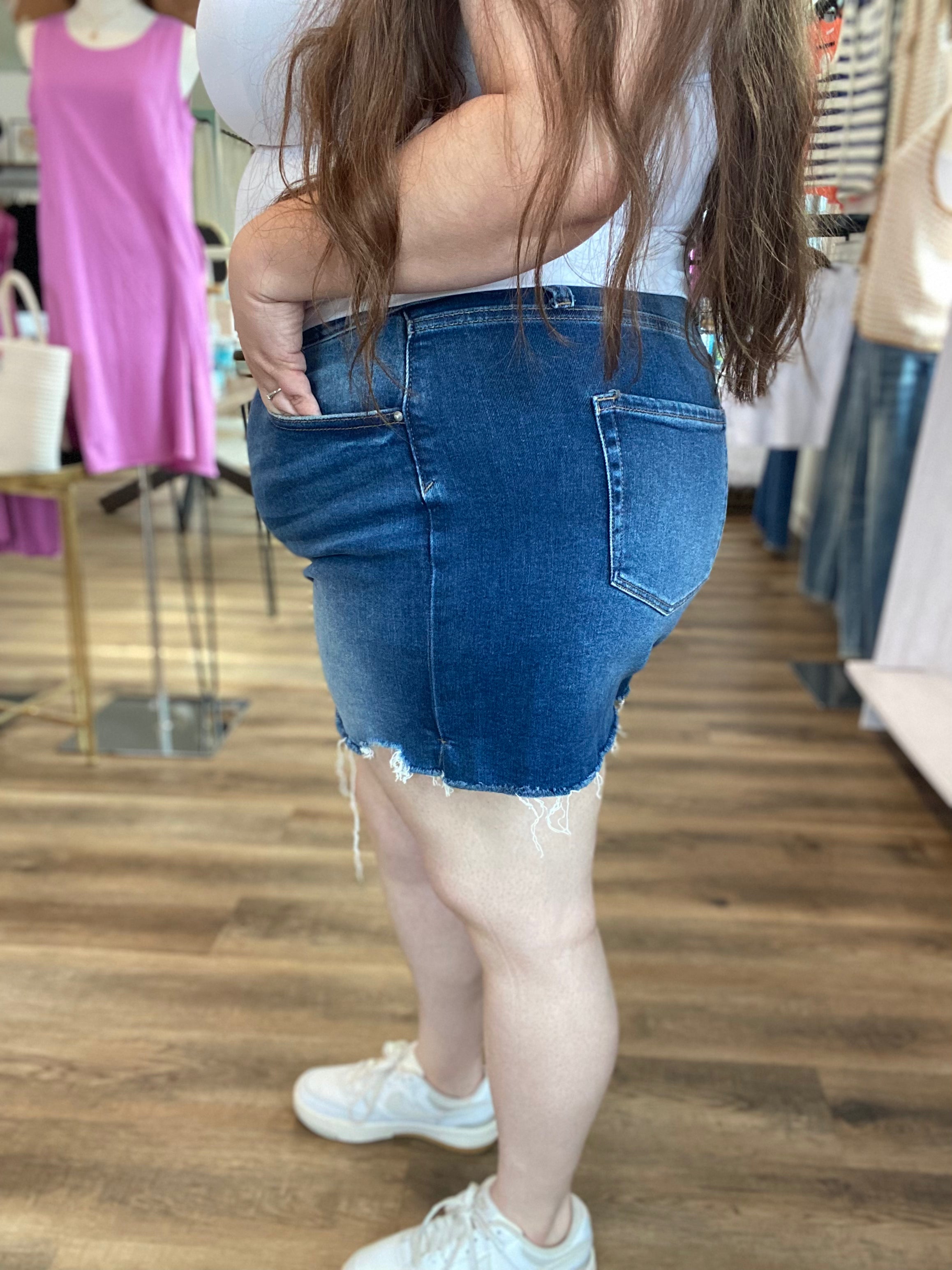 Shop Distressed Hem Denim Shorts | Zenana- at Ruby Joy Boutique, a Women's Clothing Store in Pickerington, Ohio