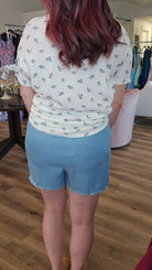 Shop Distressed Hem Patch Pocket Shorts- at Ruby Joy Boutique, a Women's Clothing Store in Pickerington, Ohio