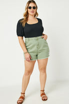 Shop Distressed Washed Color Denim Shorts - Olive- at Ruby Joy Boutique, a Women's Clothing Store in Pickerington, Ohio