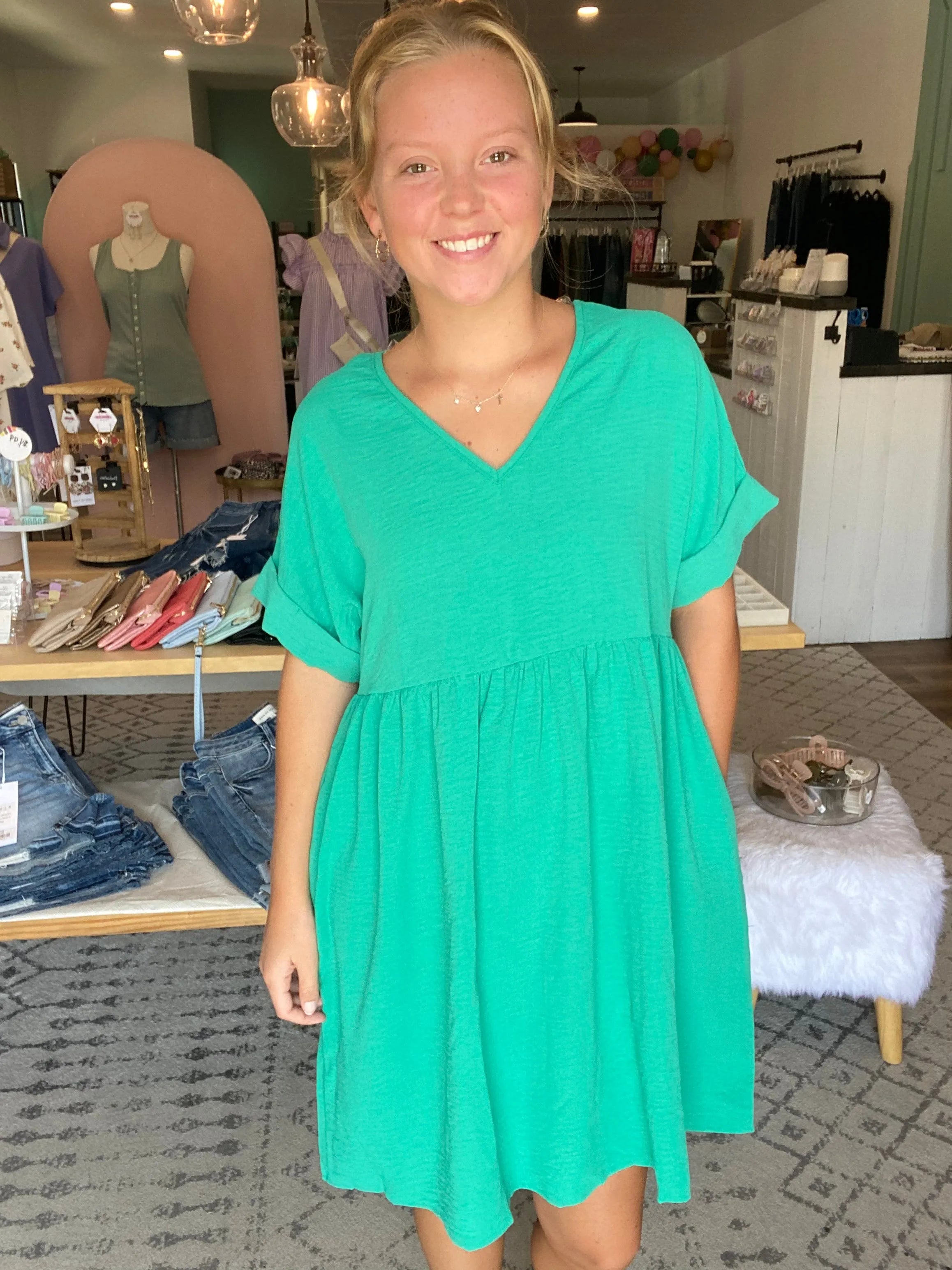 Shop Dolman Sleeve Maisey Dress - Paris Green- at Ruby Joy Boutique, a Women's Clothing Store in Pickerington, Ohio
