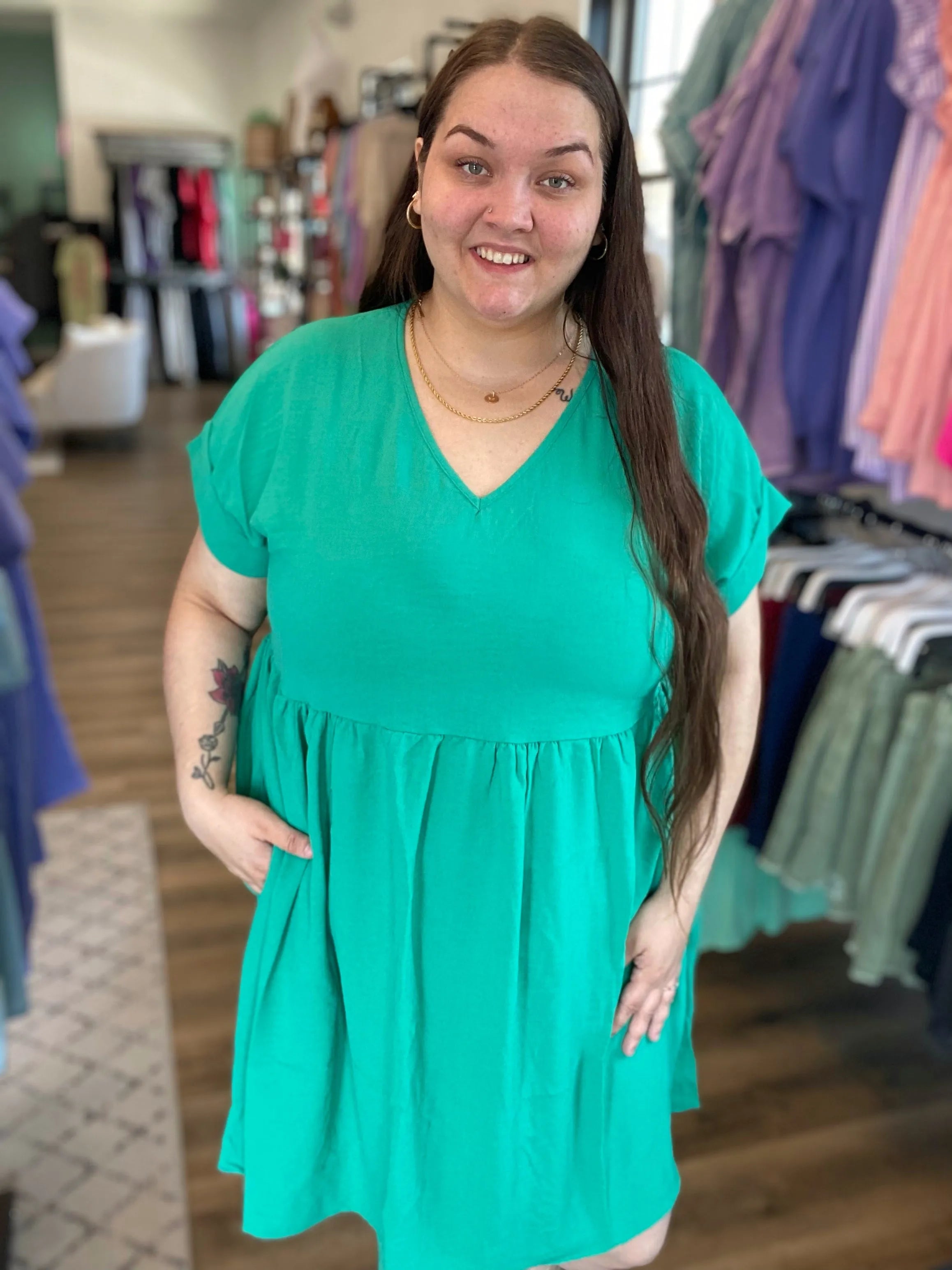 Shop Dolman Sleeve Maisey Dress - Paris Green-XLarge at Ruby Joy Boutique, a Women's Clothing Store in Pickerington, Ohio
