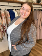 Shop Dot Striped Cardigan - Charcoal- at Ruby Joy Boutique, a Women's Clothing Store in Pickerington, Ohio