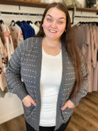 Shop Dot Striped Cardigan - Charcoal- at Ruby Joy Boutique, a Women's Clothing Store in Pickerington, Ohio