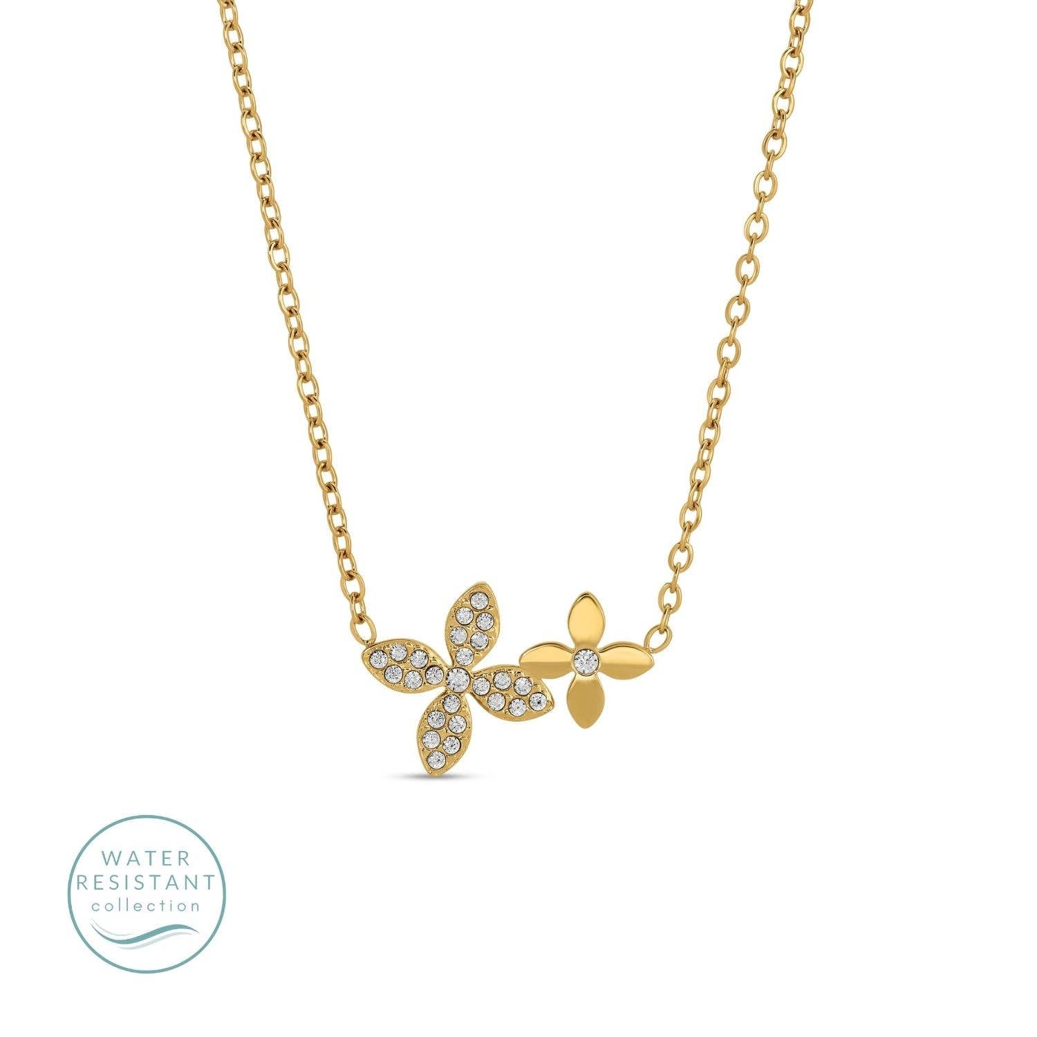 Shop Double Flower Water Resistant Necklace- at Ruby Joy Boutique, a Women's Clothing Store in Pickerington, Ohio