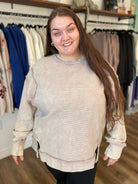 Shop Double Ribbed Washed Pullover - Mocha- at Ruby Joy Boutique, a Women's Clothing Store in Pickerington, Ohio