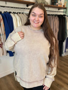 Shop Double Ribbed Washed Pullover - Mocha- at Ruby Joy Boutique, a Women's Clothing Store in Pickerington, Ohio