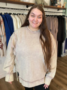 Shop Double Ribbed Washed Pullover - Mocha- at Ruby Joy Boutique, a Women's Clothing Store in Pickerington, Ohio