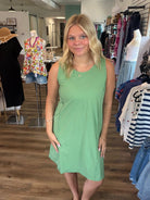 Shop Easy Breezy Raw Edge Dress with Pockets - Green Tea- at Ruby Joy Boutique, a Women's Clothing Store in Pickerington, Ohio