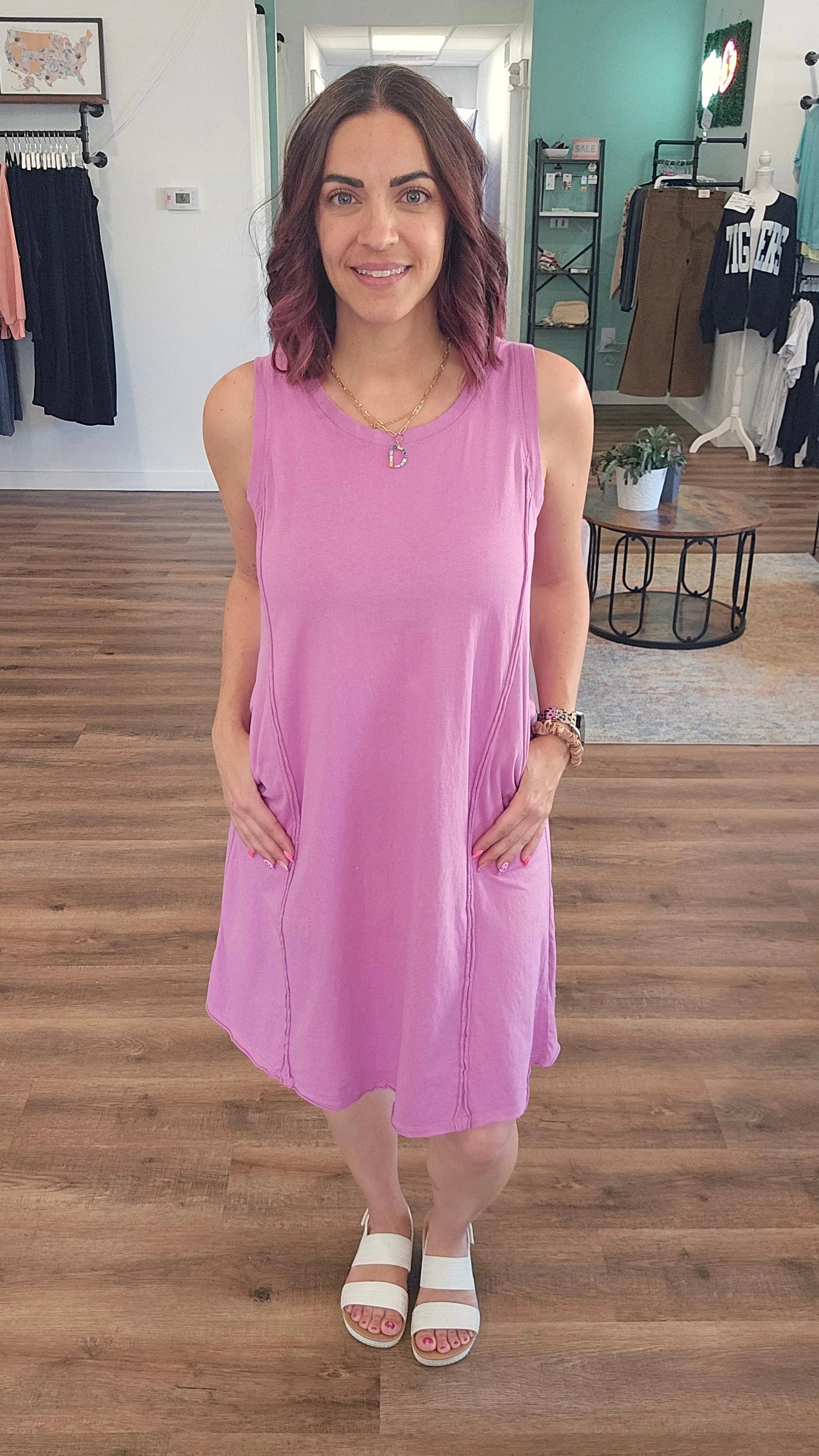 Shop Easy Breezy Raw Edge Dress with Pockets - Orchid- at Ruby Joy Boutique, a Women's Clothing Store in Pickerington, Ohio
