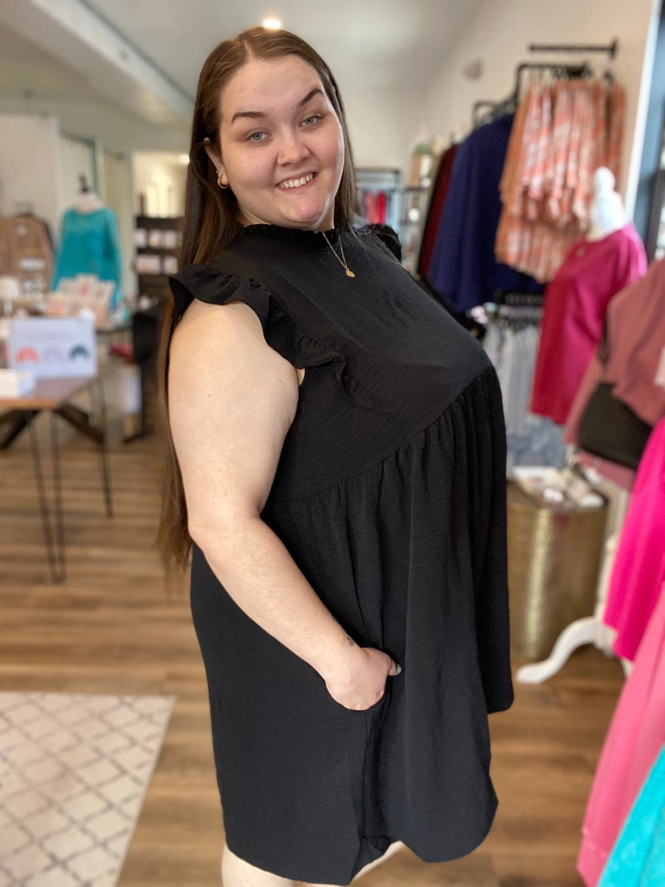 Shop Ellie Gauzy Dress - Black-Dresses at Ruby Joy Boutique, a Women's Clothing Store in Pickerington, Ohio