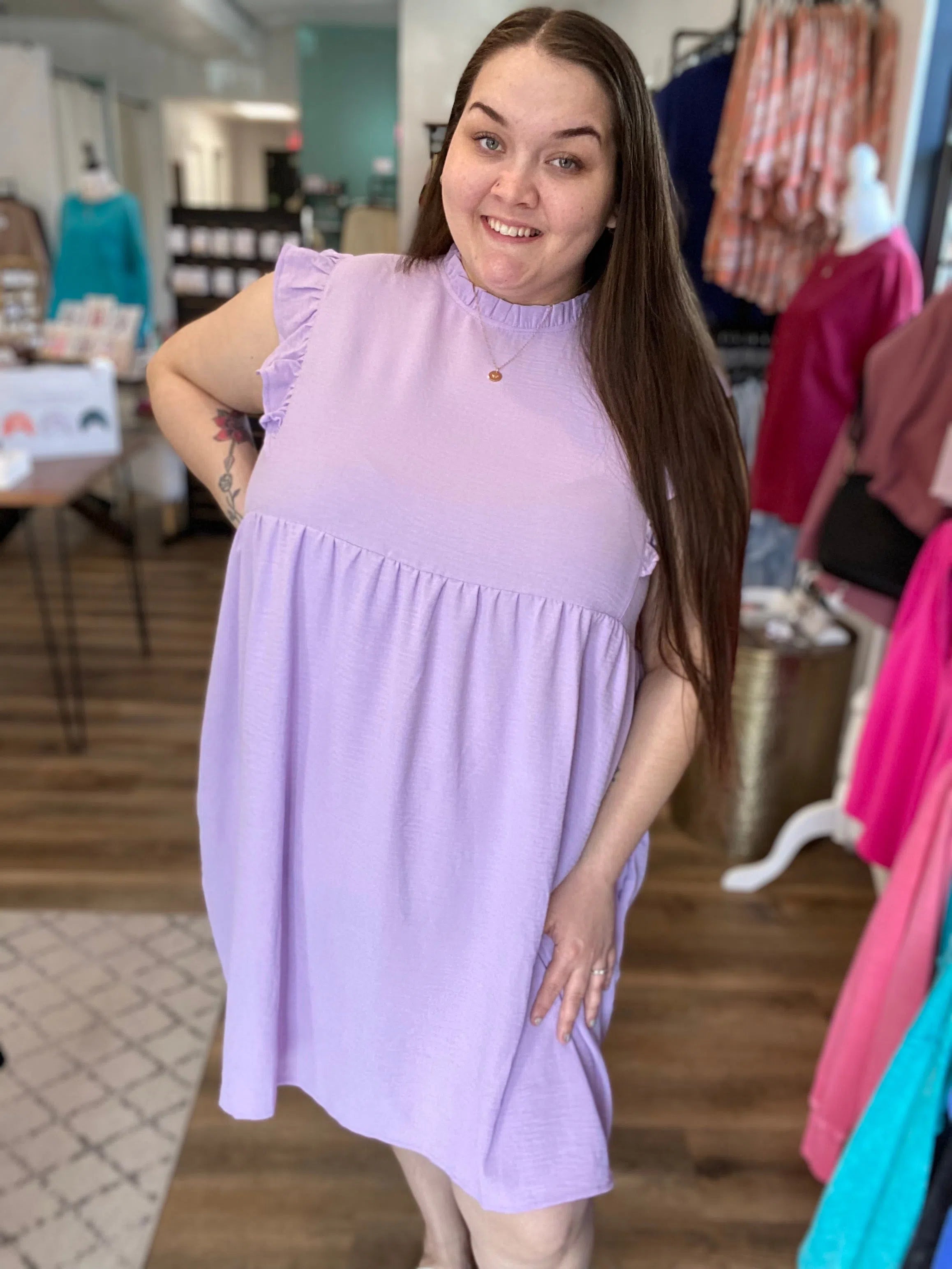 Shop Ellie Gauzy Dress - Lavender-Dresses at Ruby Joy Boutique, a Women's Clothing Store in Pickerington, Ohio