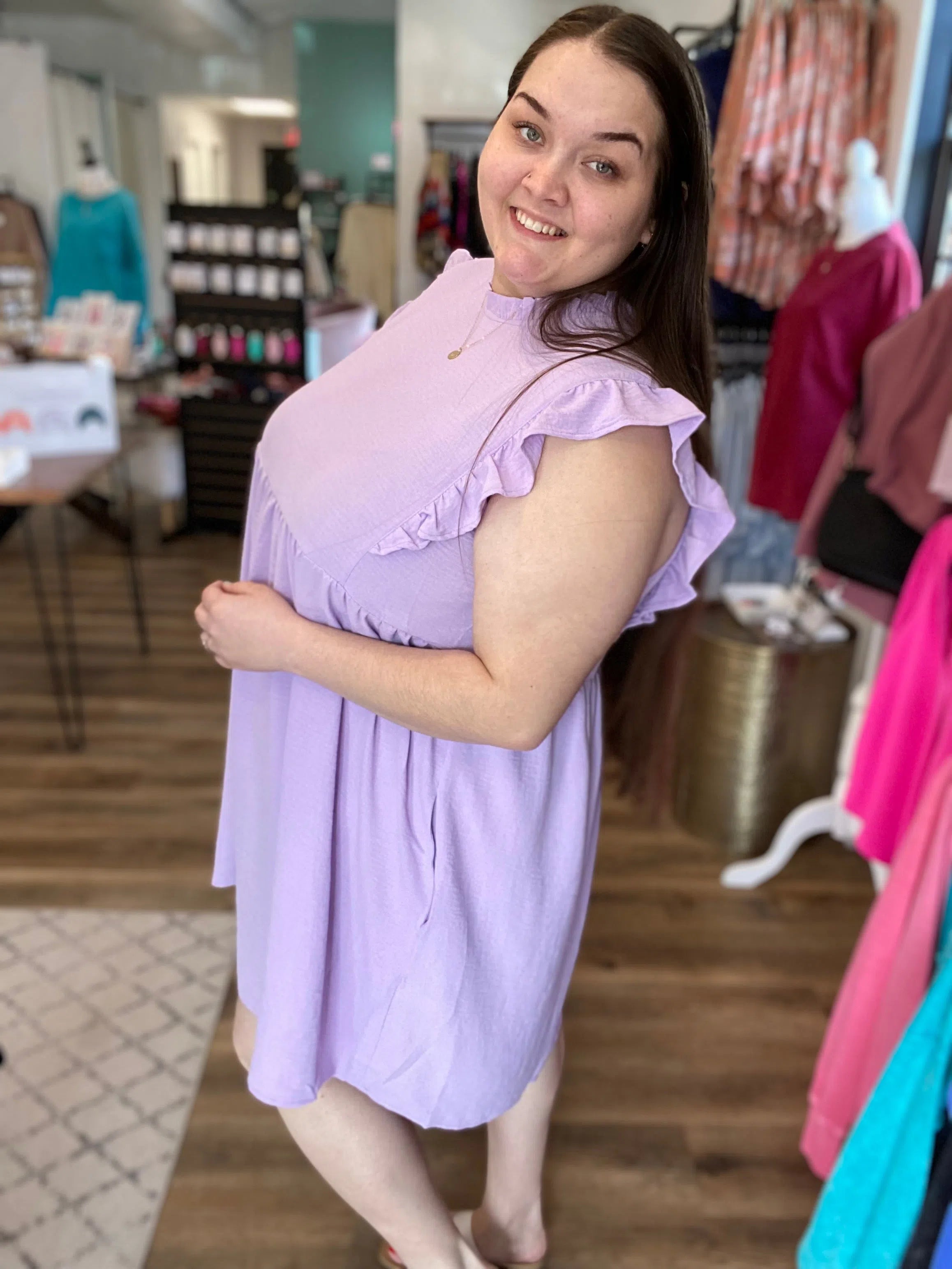 Shop Ellie Gauzy Dress - Lavender-Dresses at Ruby Joy Boutique, a Women's Clothing Store in Pickerington, Ohio