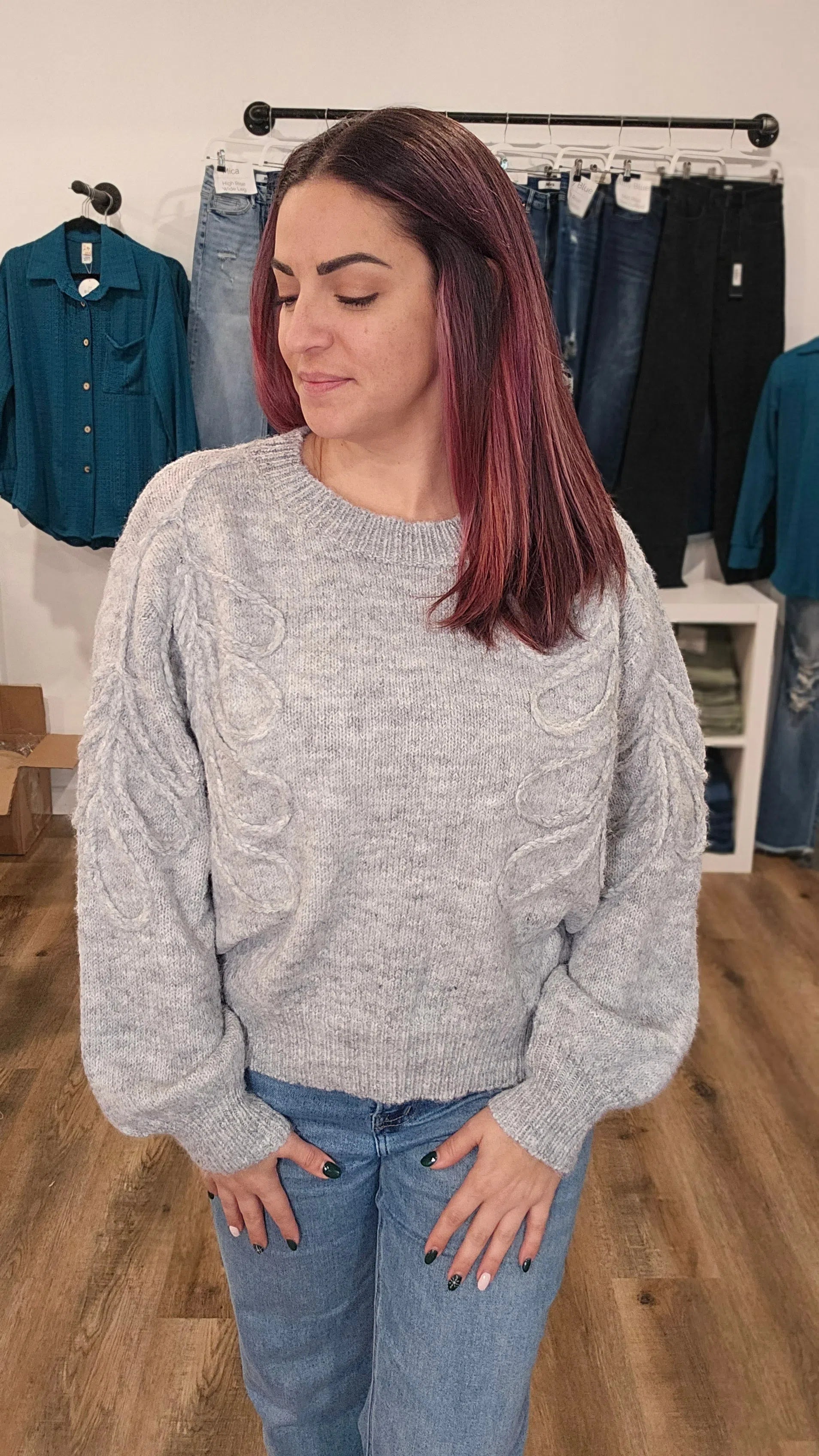 Shop Ellis Floral Stitch Sweater-Sweater at Ruby Joy Boutique, a Women's Clothing Store in Pickerington, Ohio