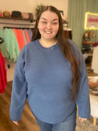 Shop Emerson Classic Knit Sweater - Dusty Blue-Sweater at Ruby Joy Boutique, a Women's Clothing Store in Pickerington, Ohio