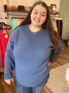 Shop Emerson Classic Knit Sweater - Dusty Blue-Sweater at Ruby Joy Boutique, a Women's Clothing Store in Pickerington, Ohio