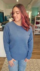 Shop Emerson Classic Knit Sweater - Dusty Blue-Sweater at Ruby Joy Boutique, a Women's Clothing Store in Pickerington, Ohio