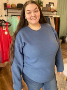 Shop Emerson Classic Knit Sweater - Dusty Blue-Sweater at Ruby Joy Boutique, a Women's Clothing Store in Pickerington, Ohio