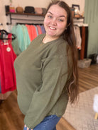 Shop Emerson Classic Knit Sweater - Olive Green-Sweater at Ruby Joy Boutique, a Women's Clothing Store in Pickerington, Ohio