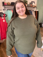 Shop Emerson Classic Knit Sweater - Olive Green-Sweater at Ruby Joy Boutique, a Women's Clothing Store in Pickerington, Ohio