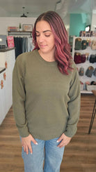 Shop Emerson Classic Knit Sweater - Olive Green-Sweater at Ruby Joy Boutique, a Women's Clothing Store in Pickerington, Ohio