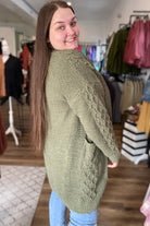 Shop Emma Cable Knit Cardigan - Olive-Cardigan at Ruby Joy Boutique, a Women's Clothing Store in Pickerington, Ohio