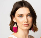 Shop Erin Colorblock Stripe Beaded Fringe Earrings - Hot Pink-Earrings at Ruby Joy Boutique, a Women's Clothing Store in Pickerington, Ohio