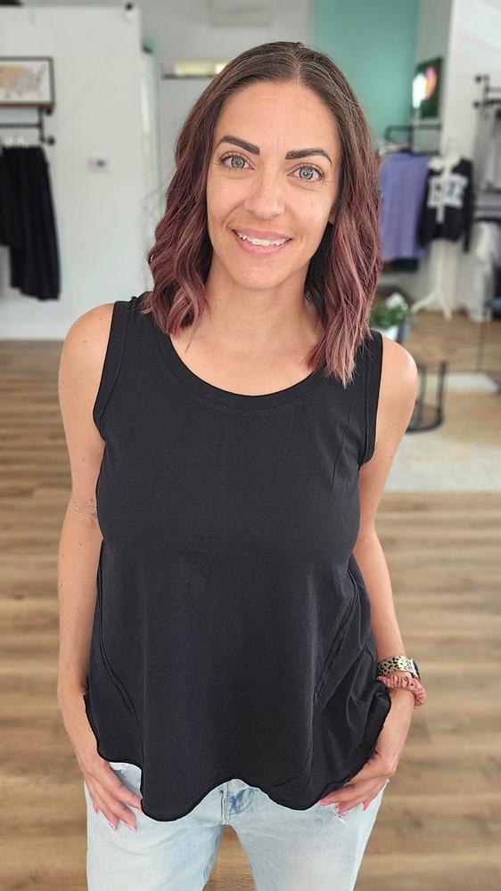 Shop Essential Raw Edge Tank - Black- at Ruby Joy Boutique, a Women's Clothing Store in Pickerington, Ohio