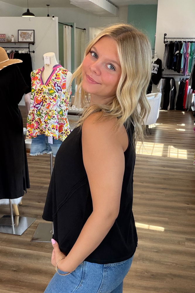 Shop Essential Raw Edge Tank - Black- at Ruby Joy Boutique, a Women's Clothing Store in Pickerington, Ohio