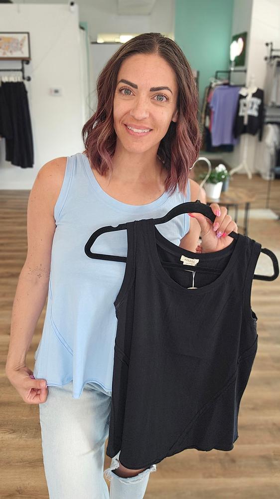 Shop Essential Raw Edge Tank - Sky Blue- at Ruby Joy Boutique, a Women's Clothing Store in Pickerington, Ohio