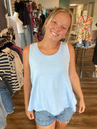 Shop Essential Raw Edge Tank - Sky Blue- at Ruby Joy Boutique, a Women's Clothing Store in Pickerington, Ohio