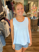 Shop Essential Raw Edge Tank - Sky Blue- at Ruby Joy Boutique, a Women's Clothing Store in Pickerington, Ohio