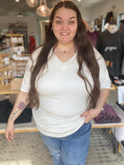 Shop Essential V-Neck Tee-Short Sleeve Top at Ruby Joy Boutique, a Women's Clothing Store in Pickerington, Ohio