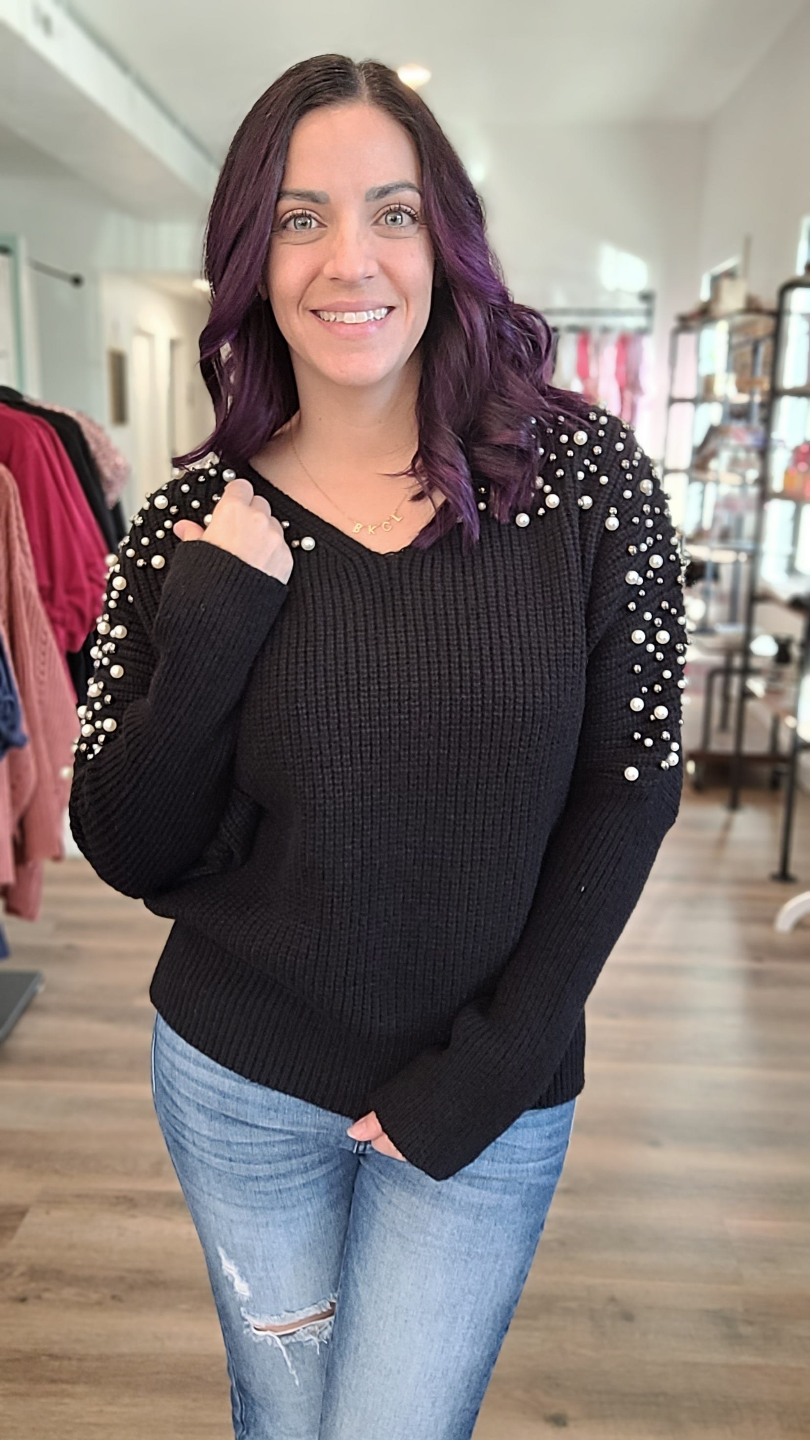 Shop Estelle Pearl Sweater-Sweater at Ruby Joy Boutique, a Women's Clothing Store in Pickerington, Ohio