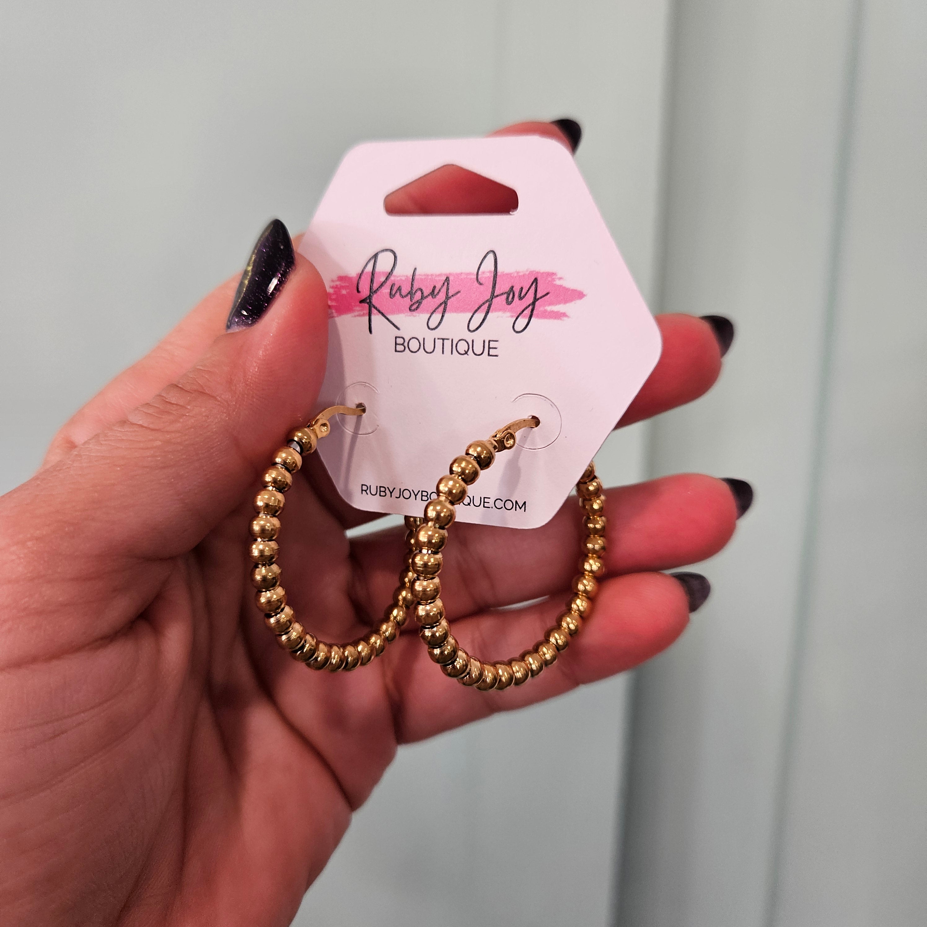 Shop Etta Beaded Hoop Earrings-Earrings at Ruby Joy Boutique, a Women's Clothing Store in Pickerington, Ohio