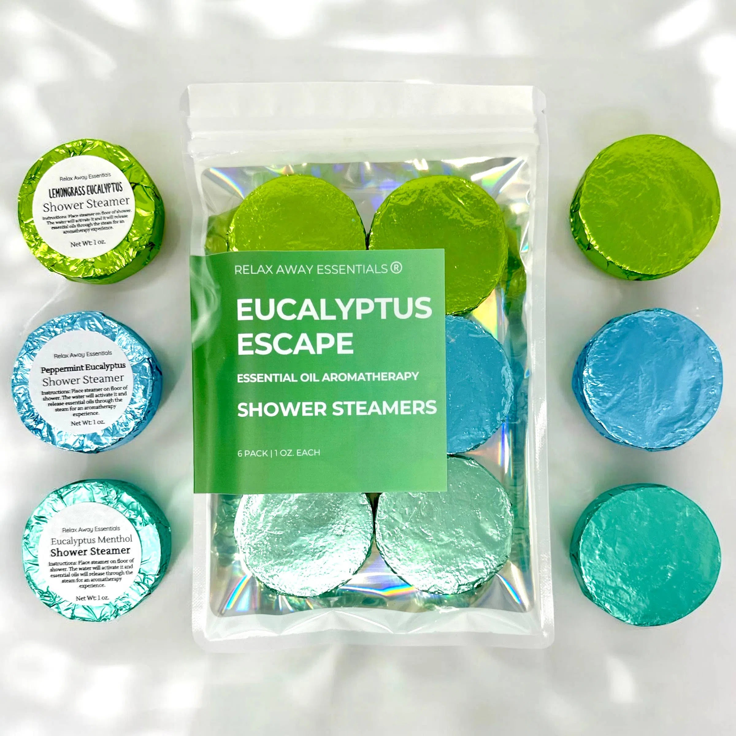 Shop Eucalyptus Escape Shower Steamers 6 Pack - Made in USA- at Ruby Joy Boutique, a Women's Clothing Store in Pickerington, Ohio