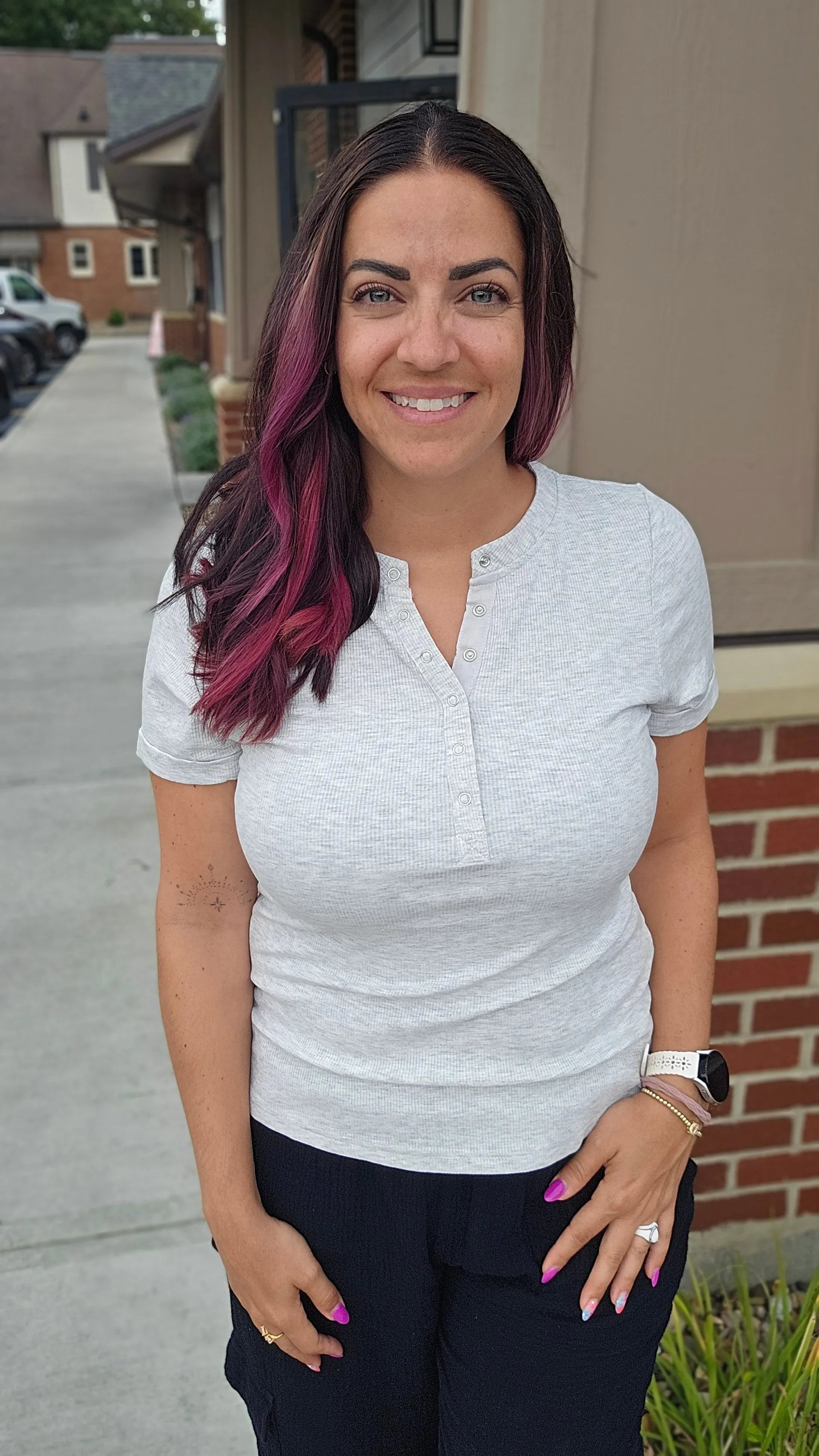 Shop Everyday Snap Henley Tee - Heather Gray- at Ruby Joy Boutique, a Women's Clothing Store in Pickerington, Ohio